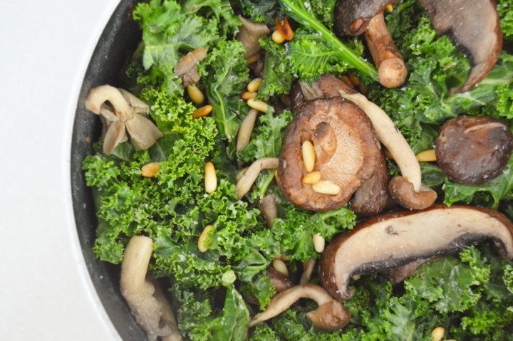 Warm Wild Mushroom & Kale Salad (with garlic oil – yum)