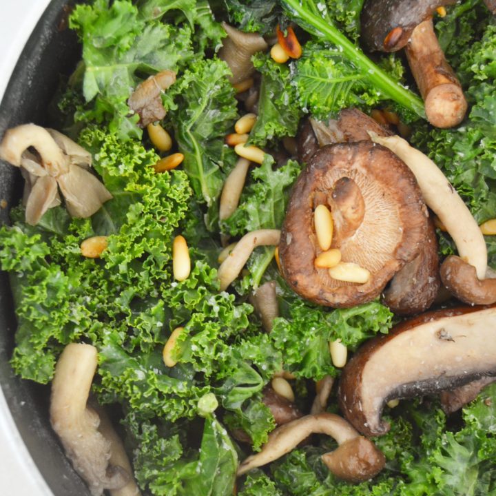 Warm Wild Mushroom & Kale Salad (with garlic oil – yum)